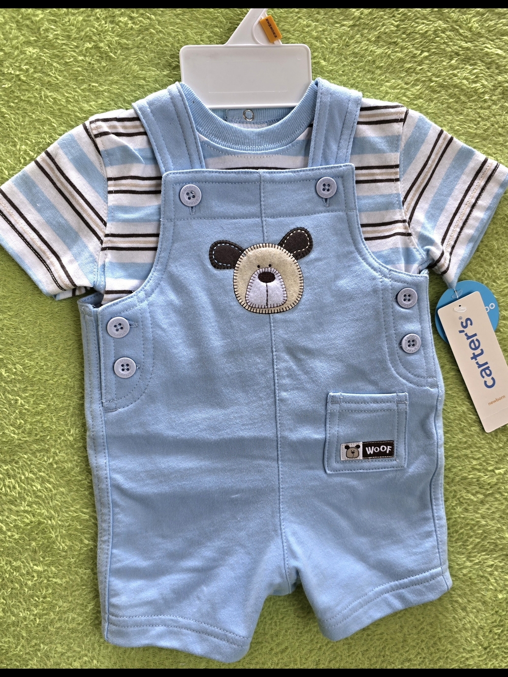 NWT NEWBORN  Baby BOYS 2P SET Striped Tee & PUPPY DOG Appliqued Shortalls - (Q2)